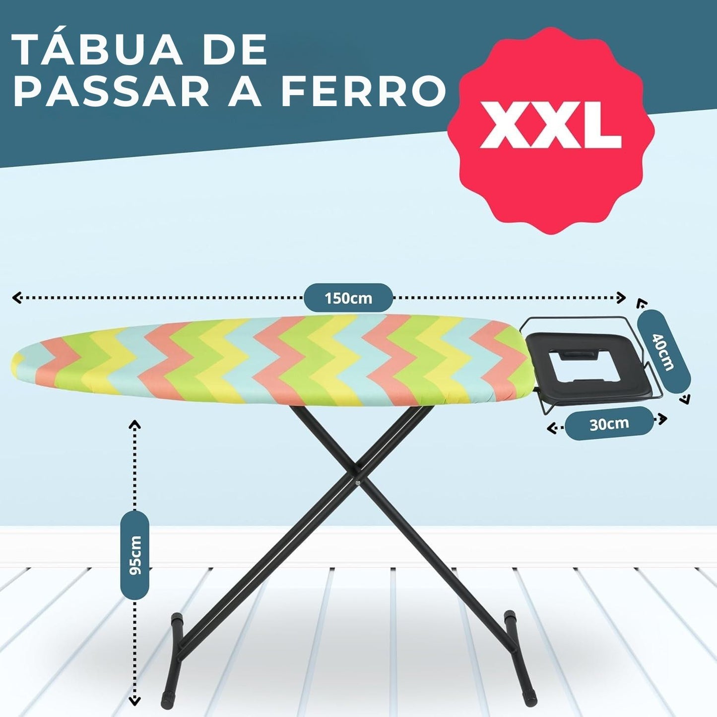 tábua de passar premium ferro roupa grande dobrável centro de engomar profissional - 130 x 47 cm – medidas