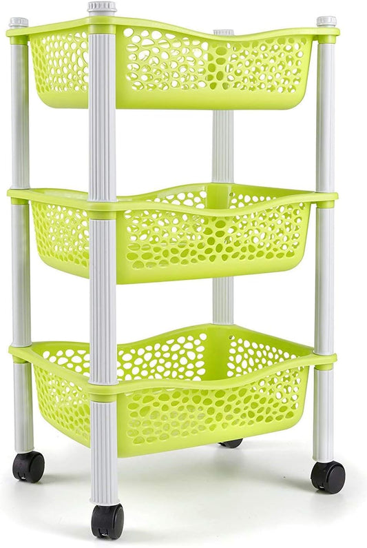 Carrinho de cozinha trolley com rodas - Armazenamento para cozinha, escritório, wc , brinquedos - 3 Cestas - Verde