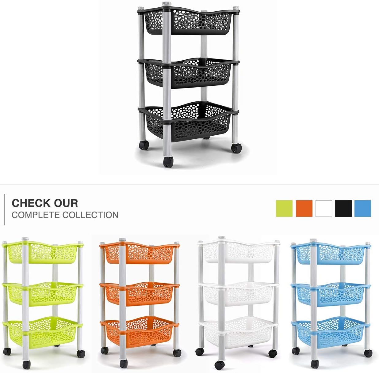Meuble de rangement en plastique à 3 tiroirs et roulettes – Bureau, salon, école, salle de bain