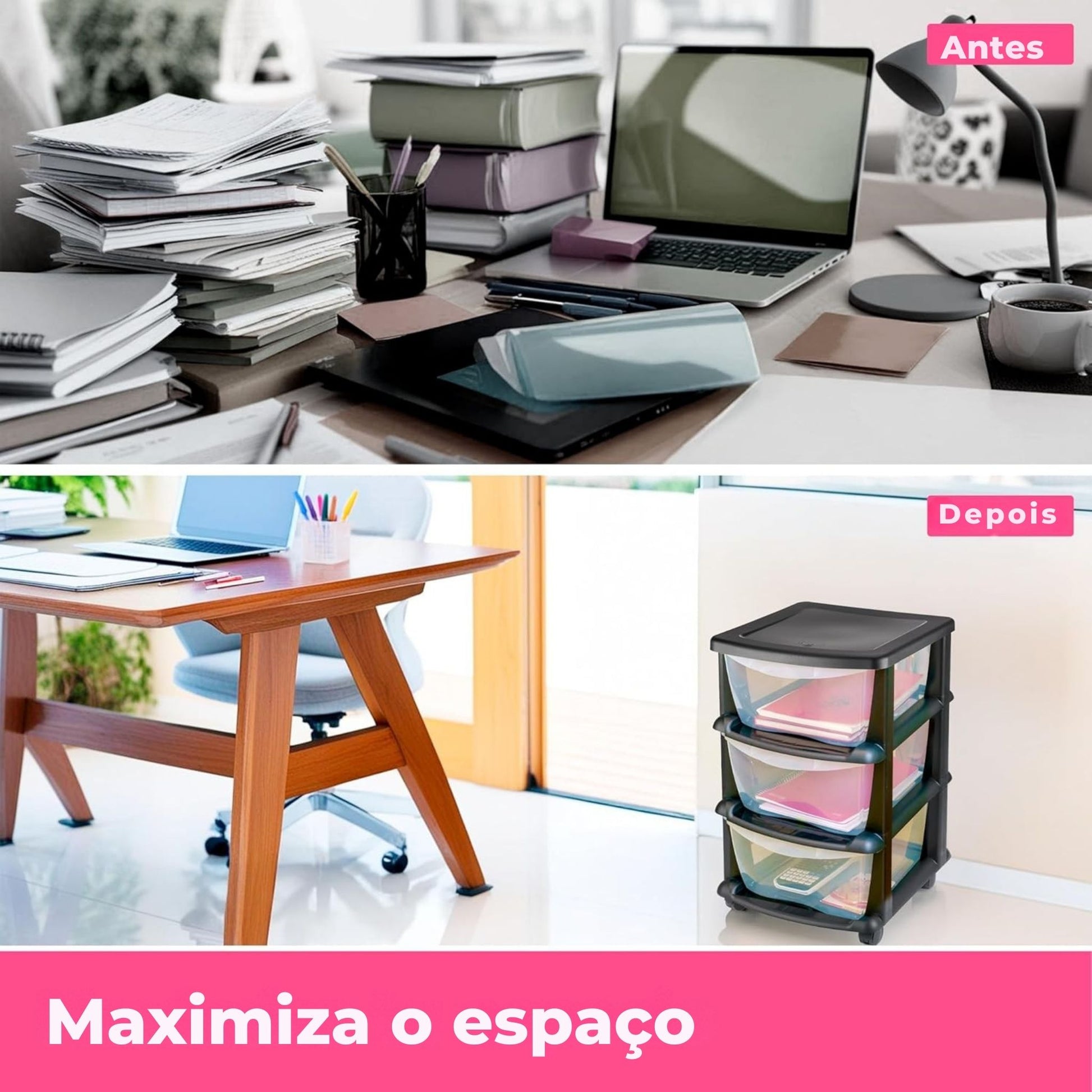 Armário de arrumação com 3 gavetas e rodas – ideal para maximizar o espaço