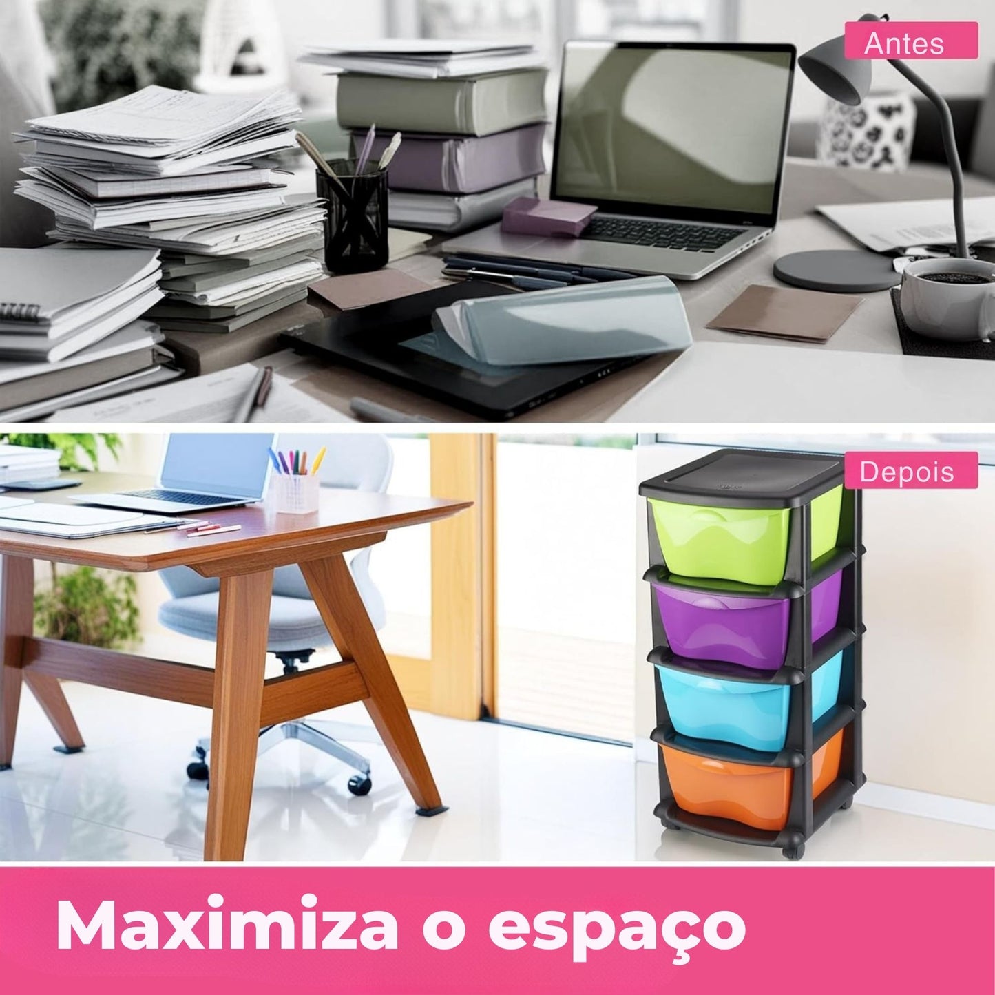 Armário de arrumação com 4 gavetas multicolor e rodas – ideal para maximizar o espaço