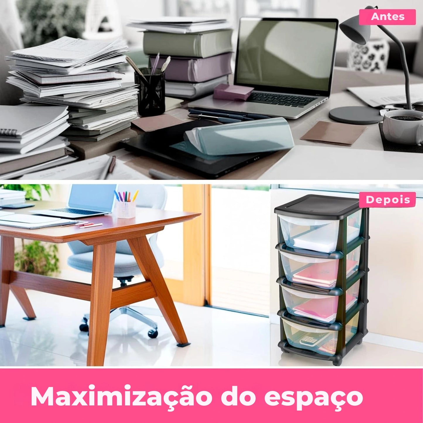 Armário de arrumação com 4 gavetas e rodas – ideal para maximizar o espaço