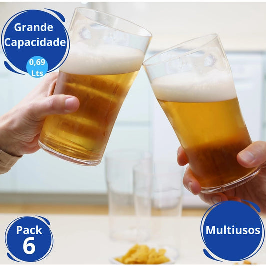 copos de cerveja pint copos de plástico rígido reutilizáveis inquebráveis modernos | conjunto de 6 copos sem bpa capacidade 0,69 l