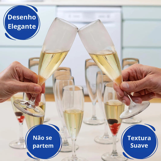 copos de champanhe copos de plástico rígido reutilizáveis inquebráveis modernos | conjunto de 12 copos sem bpa 19cl | pack elegante