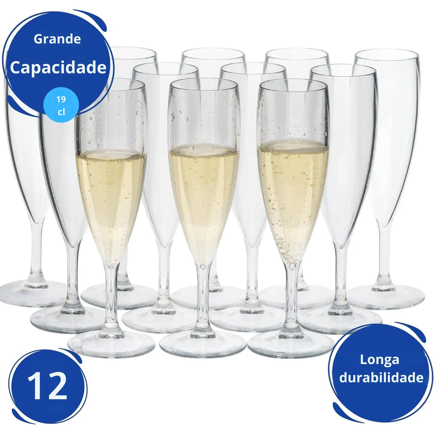 copos de champanhe copos de plástico rígido reutilizáveis inquebráveis modernos | conjunto de 12 copos sem bpa capacidae 19cl