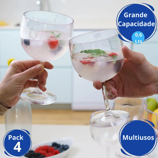 copos gin tonic copos de plástico duro reutilizáveis modernos de cocktail | conjunto de 4 copos sem bpa capacidade 0,6 l