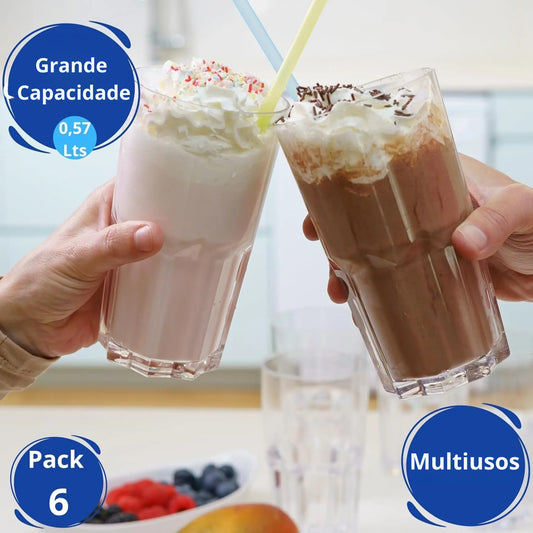 copos de plástico rígido reutilizável copos inquebráveis modernos água cocktail sem bpa | conjunto de 6 copos capacidade 0,57 l