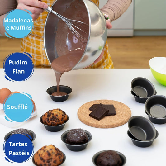 formas de madalenas e muffins – formas de pastelaria para mini quiches, flans, ramekins, brownies e cupcakes | conjunto de 12 – multiplos usos