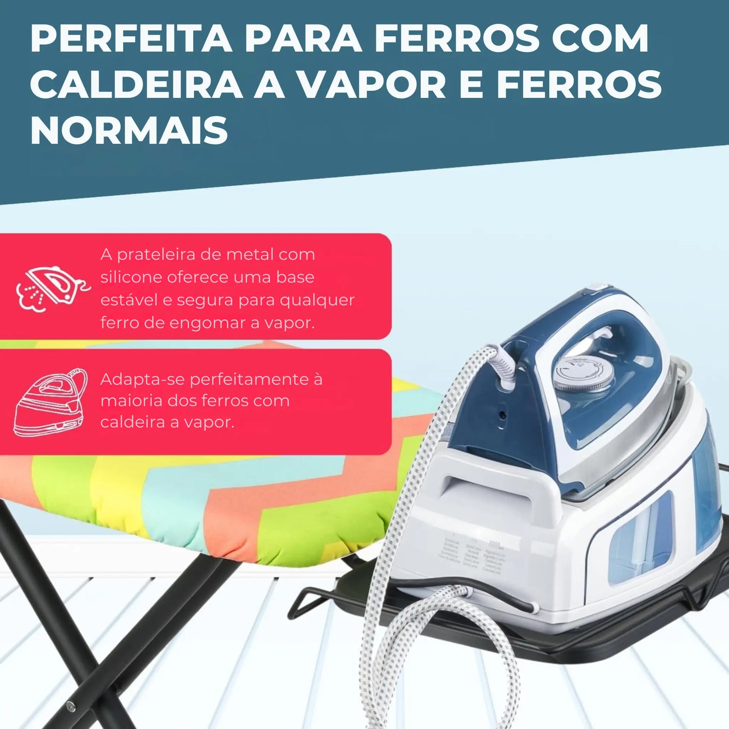 tábua de passar premium ferro roupa grande dobrável centro de engomar profissional - 130 x 47 cm – perfeita para caldeira