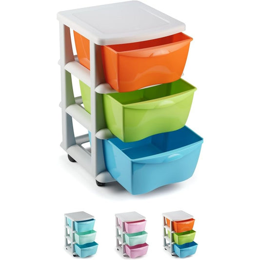 torre arrumacao plastico 3 gavetas multicolor rodas - várias cores