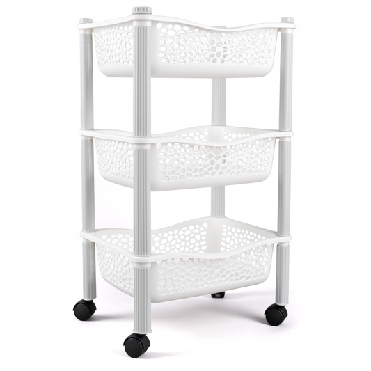 Carrinho de cozinha trolley com rodas - Armazenamento para cozinha, escritório, wc , brinquedos - 3 Cestas - Branco