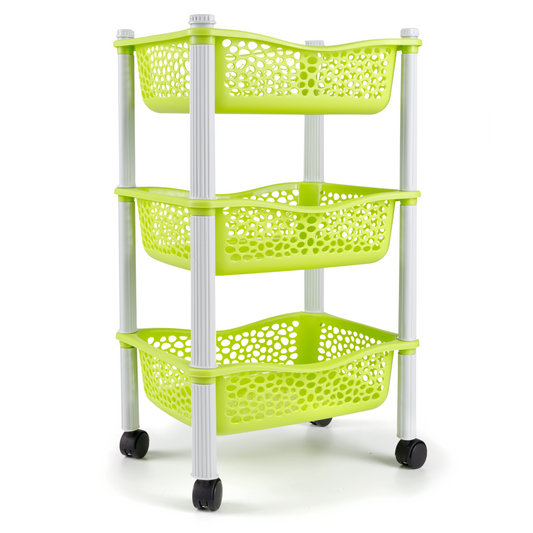 Carrinho de cozinha trolley com rodas - Armazenamento para cozinha, escritório, wc , brinquedos - 3 Cestas - Verde