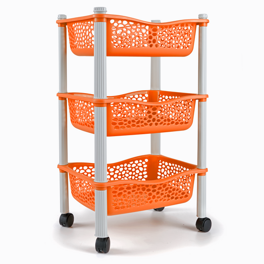 Carrinho de cozinha trolley com rodas - Armazenamento para cozinha, escritório, wc , brinquedos - 3 Cestas - Cor de Laranja