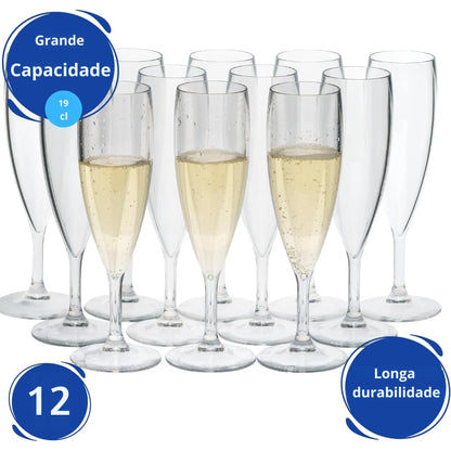 copos de champanhe copos de plástico rígido reutilizáveis inquebráveis modernos | conjunto de 12 copos sem bpa capacidae 19cl 
