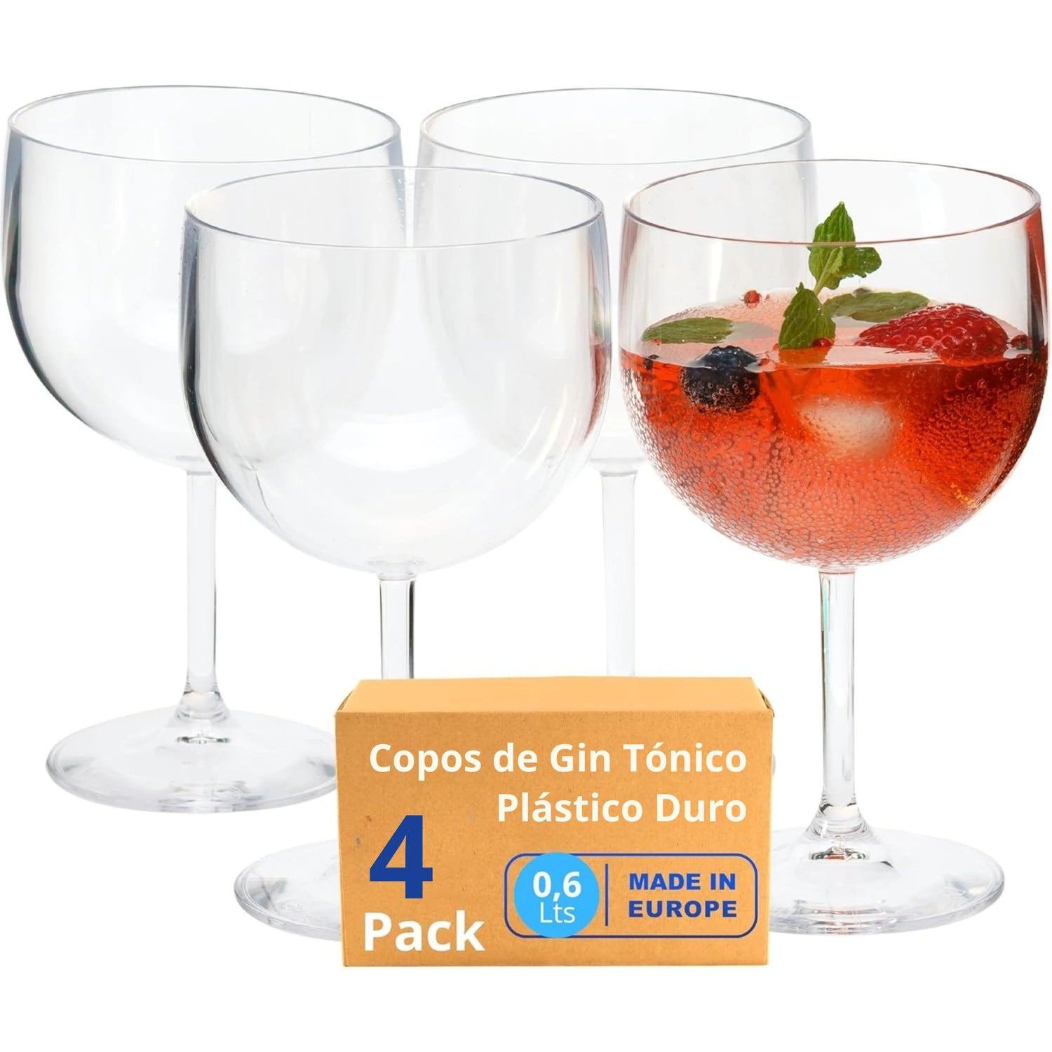 copos gin tonic copos de plástico duro reutilizáveis modernos de cocktail | conjunto de 4 copos sem bpa 0,6 l | feito na u.e. – pack 
