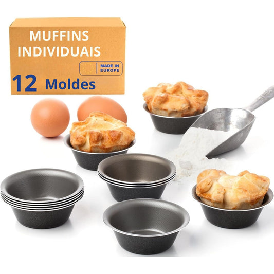 formas de madalenas e muffins – formas de pastelaria para mini quiches, flans, ramekins, brownies e cupcakes | conjunto de 12 – pack 
