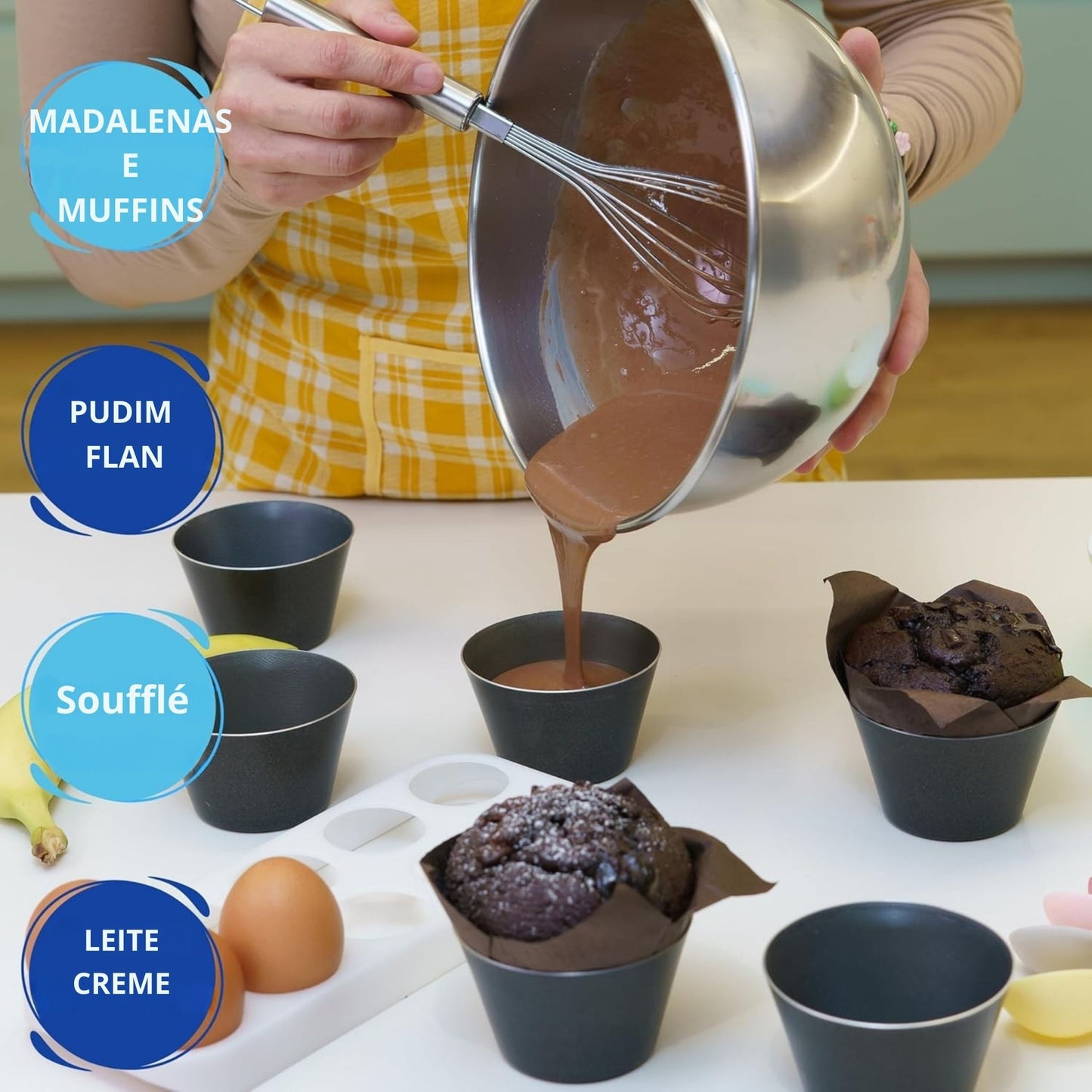 moldes individuais moldes de pastelaria aço inoxidável | madalenas muffins ramekins brownies popopovers | conjunto de 6 - feito na u.e. – multiusos 