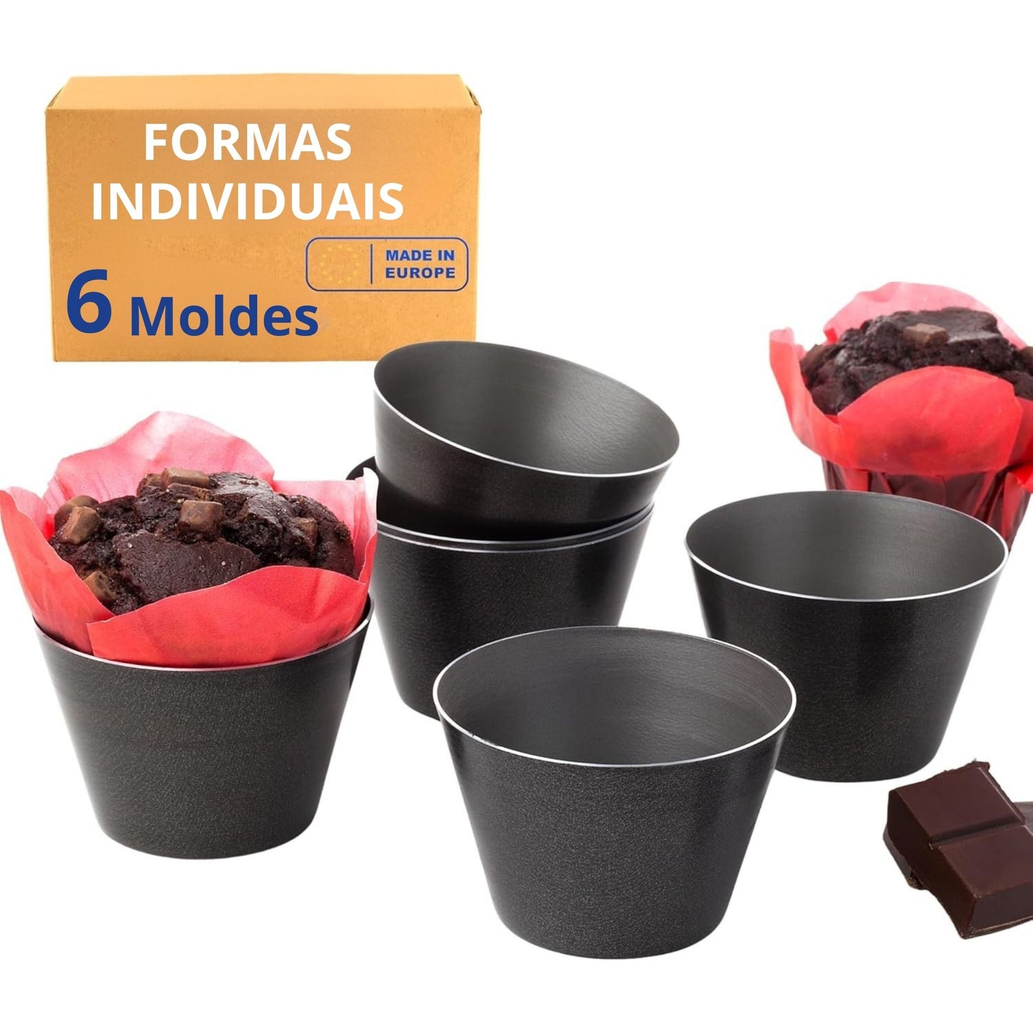 moldes individuais moldes de pastelaria aço inoxidável | madalenas muffins ramekins brownies popopovers | conjunto de 6 - feito na u.e. – pack 
