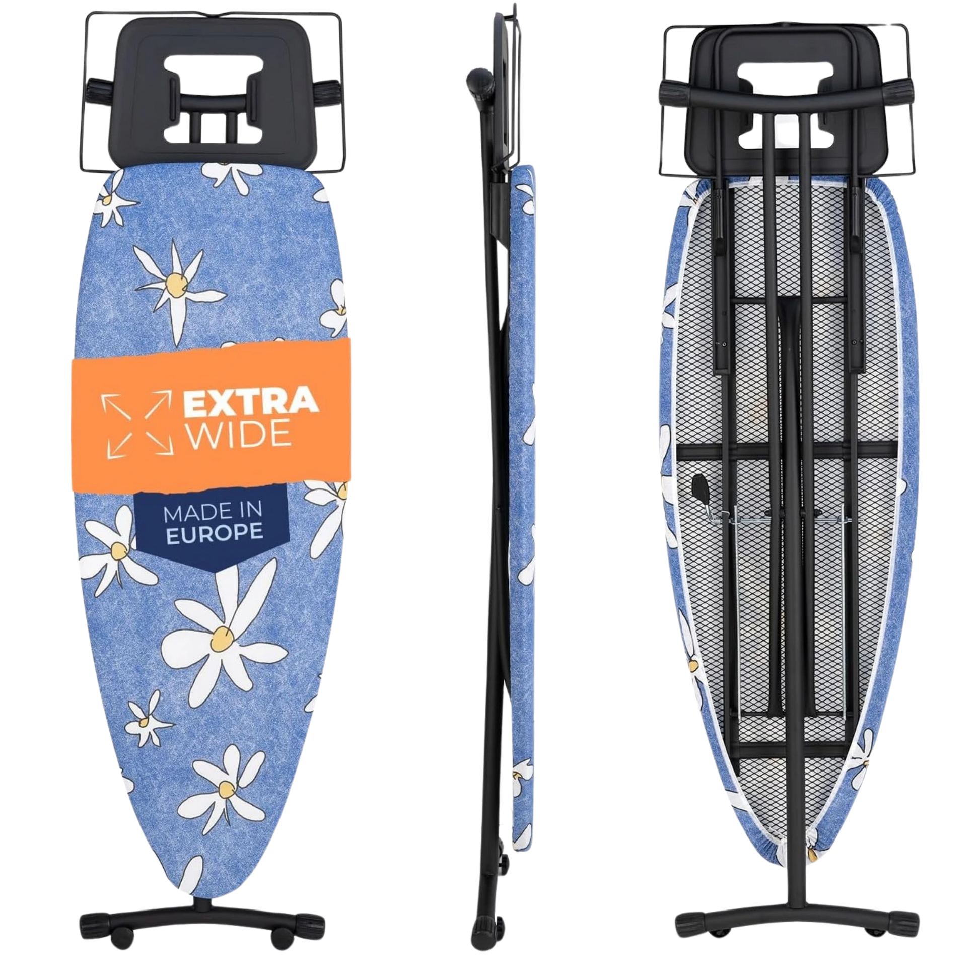tábua de passar roupa premium com capa floral e 2 rodas  – imagem detalhada