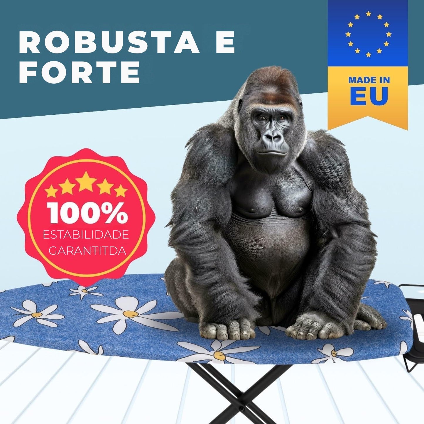 tábua de passar roupa premium com capa floral e 2 rodas  –forte e robusta