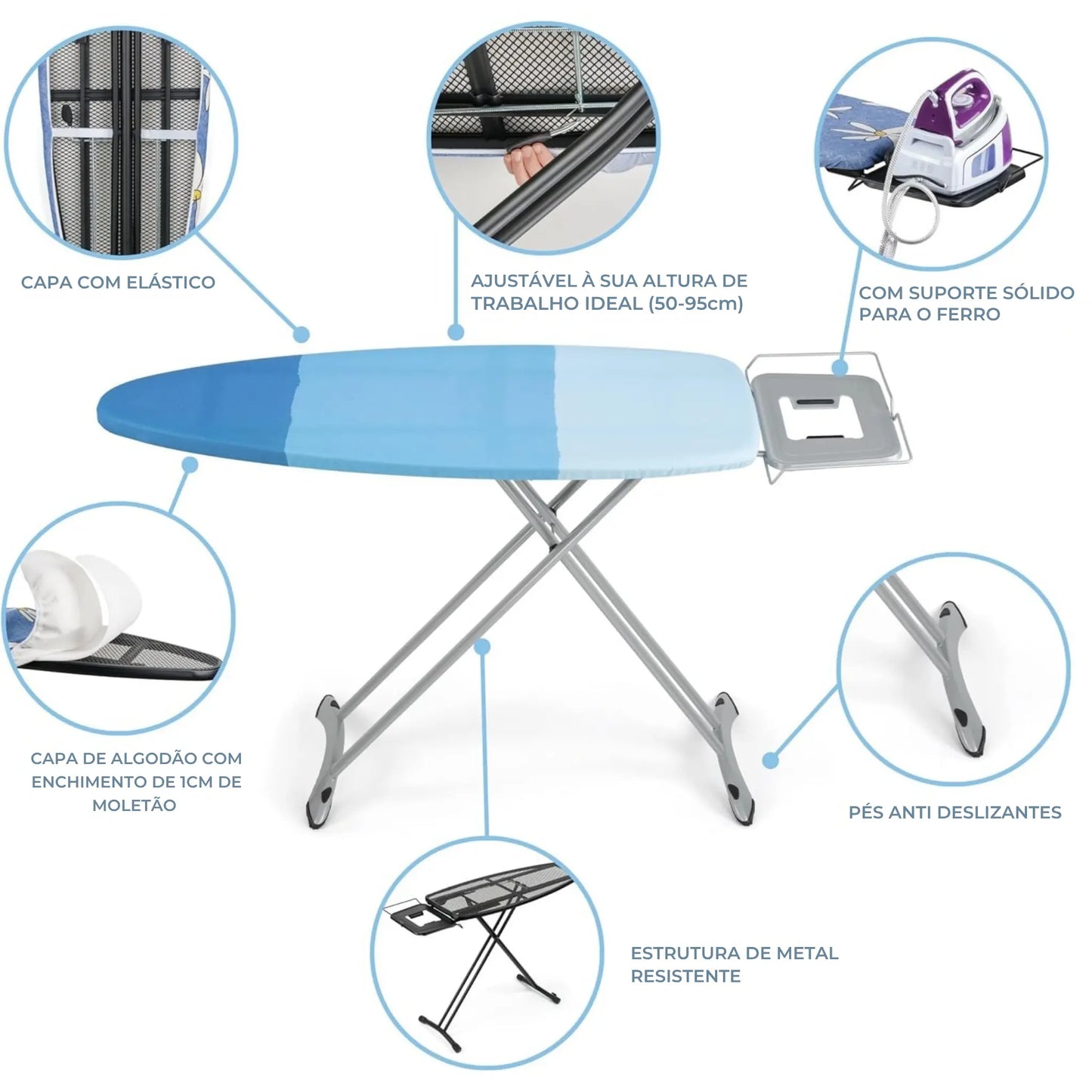 Tábua de passar premium ferro roupa grande dobrável centro de engomar profissional  - 130 x 47 cm